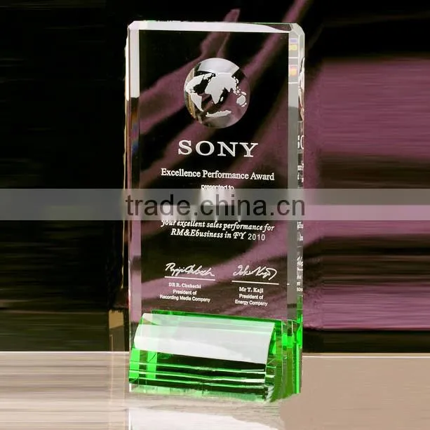 high quality nice design crystal glass award plaque with company logo