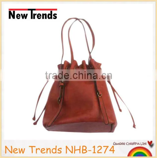 Brown elegant draw string bucket bag