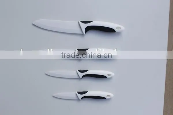 Double injection handle black and white color ABS or PP handle general use kitchen ceramic knife set in plastic holder