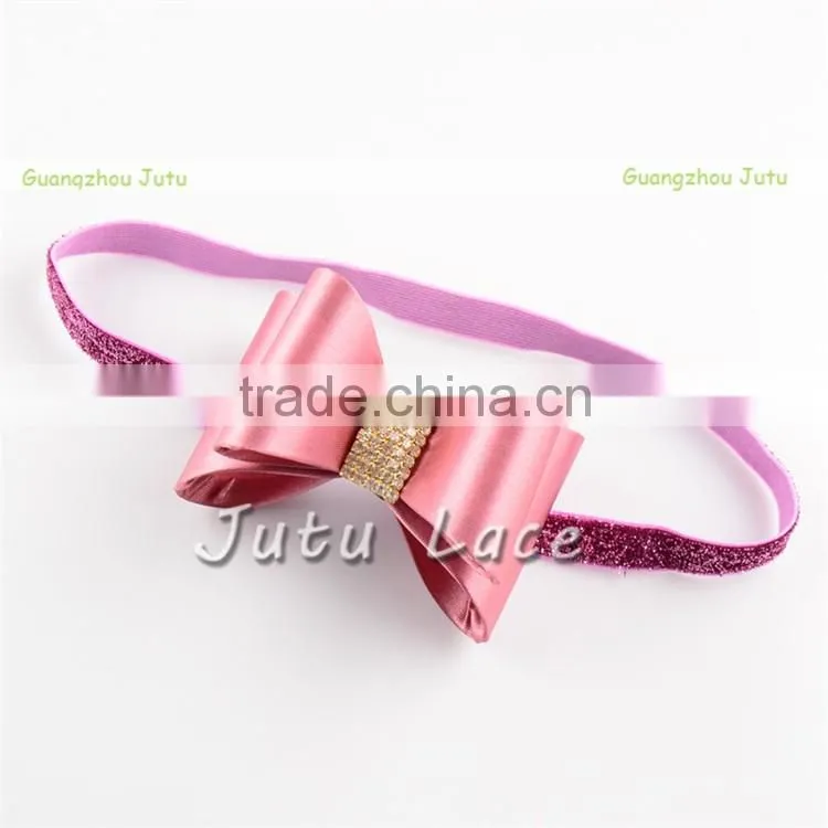 Satin bow with crystal rhinestone center - sequin fabric hair bowknot - DIY kids hair accessories flower bows