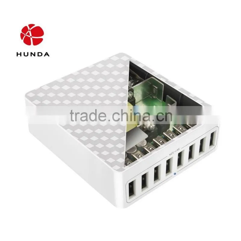 HUNDA 8in1 Intelligent Auto Detect HUNDA White Elegant Lines 60W 5V 8 Port USB Charger