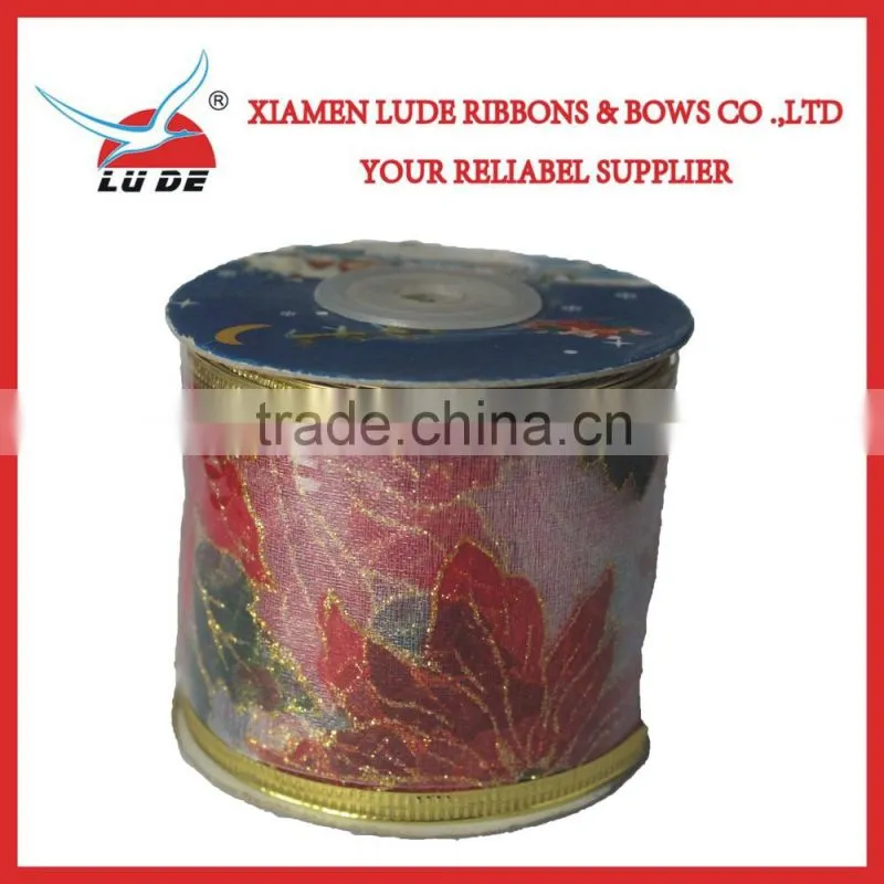 hot sale gold wired edge Christmas gift ribbon