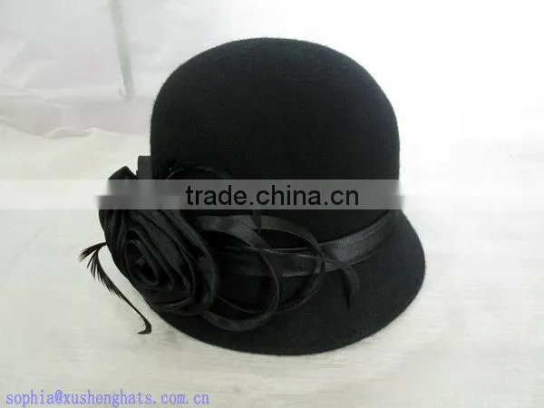 Wool Felt Hats Ladies Winter Hat Black Bucket Church Hat