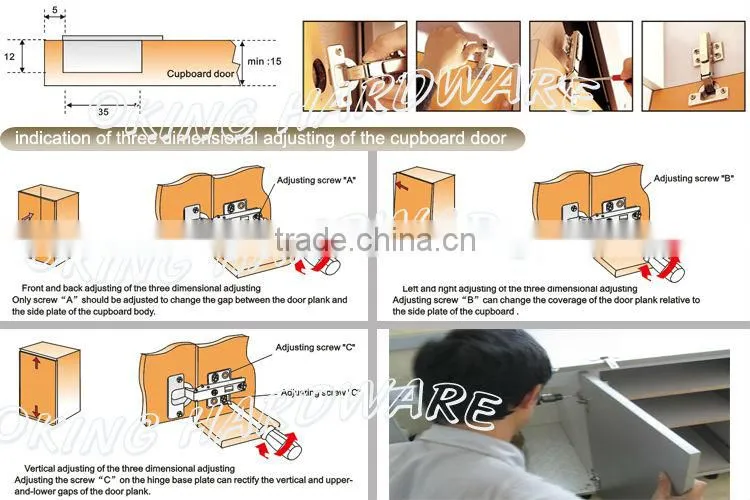 3D 35mm clip on adjustable hydraulic concealed hinge