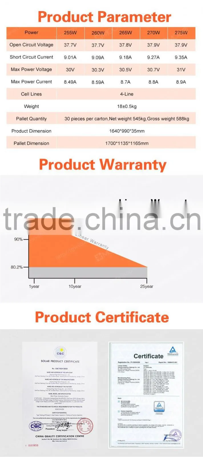 Yingli China Manufacturer 220v 255w 260w 265w 270w 275w Solar Panel