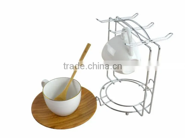 Natural Bamboo Round dish and spoon set for coffee