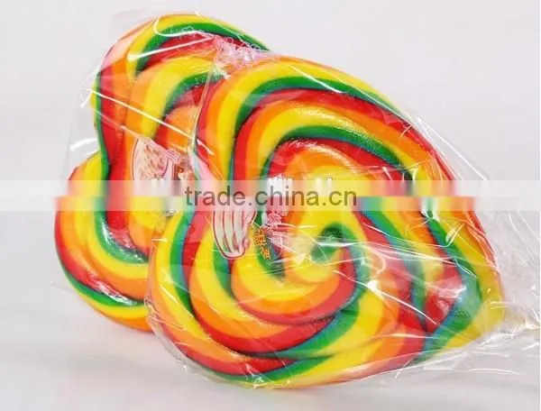 Individual Wrapped Fruit Flavour Sweets Flat Swirl rainbow heart shape lollipop