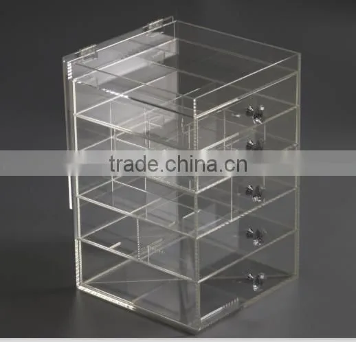 Deluxe Diamond Handle Clear Acrylic Makeup Organizer 5 6 7 Drawer Kardashian-style Storage Box Cube Case w Flip Top Quality