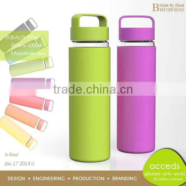 Heat Resistant Healthy Glass Colored Drink Bottle