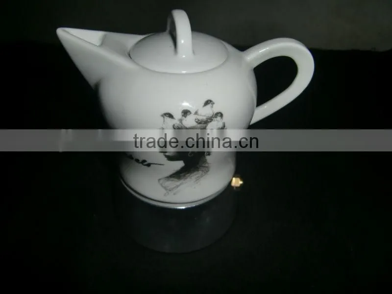 Drinkware 500ml white logo printing porcelain coffee pot set with holder