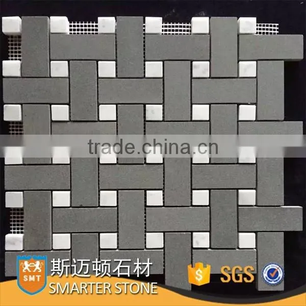 Dark color grey basket weave tile black basalt mosaic tile