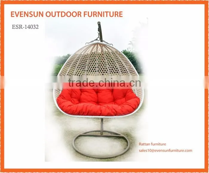 Outdoor Modern Garden Hanging Chair Brown Rattan Cream Cushions New