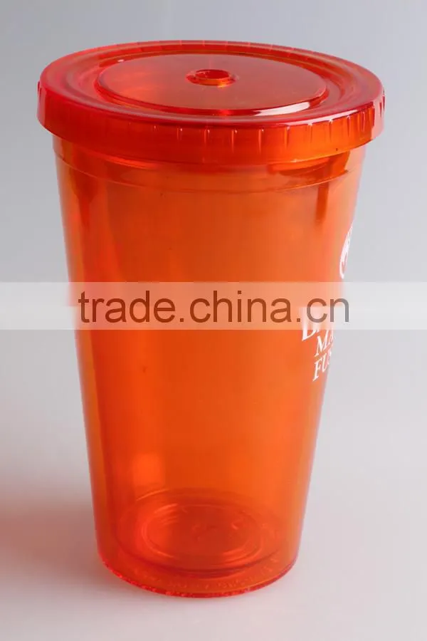 Double wall plastic red tumbler with straw lid 16oz