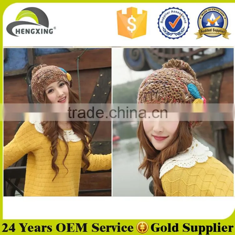 Colorful women hand work knitted hat hot sale custom