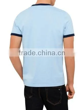 pure organic cotton classic breathable men's tee round neckline contrast piping pique t shirt