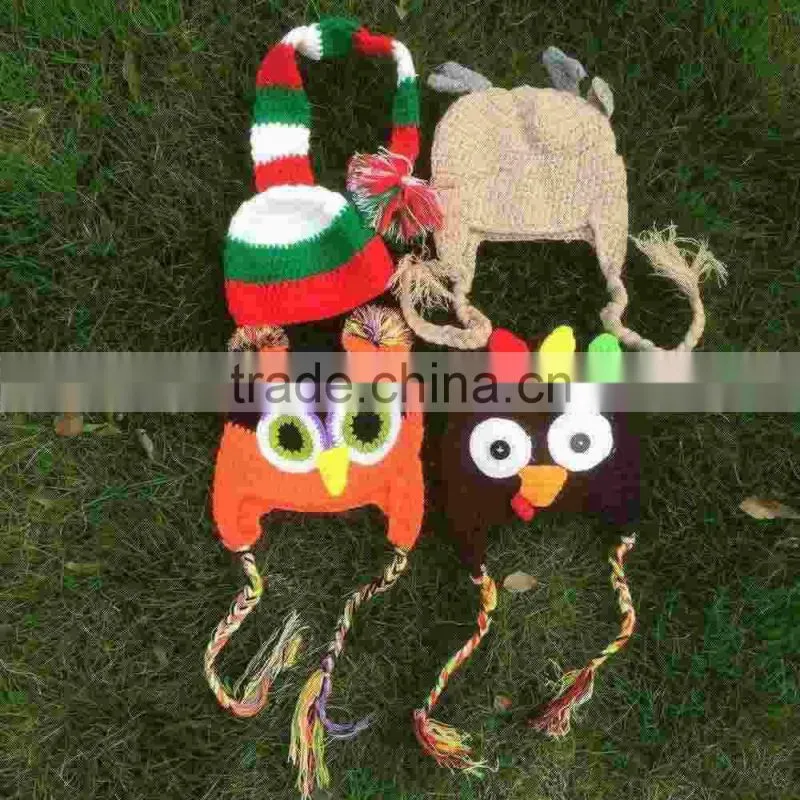 Multicolor Baby Hat for holiday owl hat Cap with ear flap Animal Style Infant Toddler holiday Handmade hat For Girls and Boys