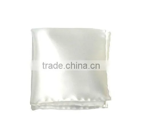 hand-rolled printed silk satin white pocket square