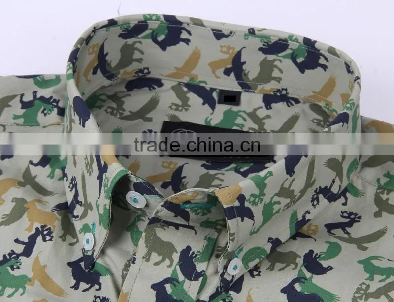 2017 latest camouflage men's long sleeve button-down collar slim fit shirt
