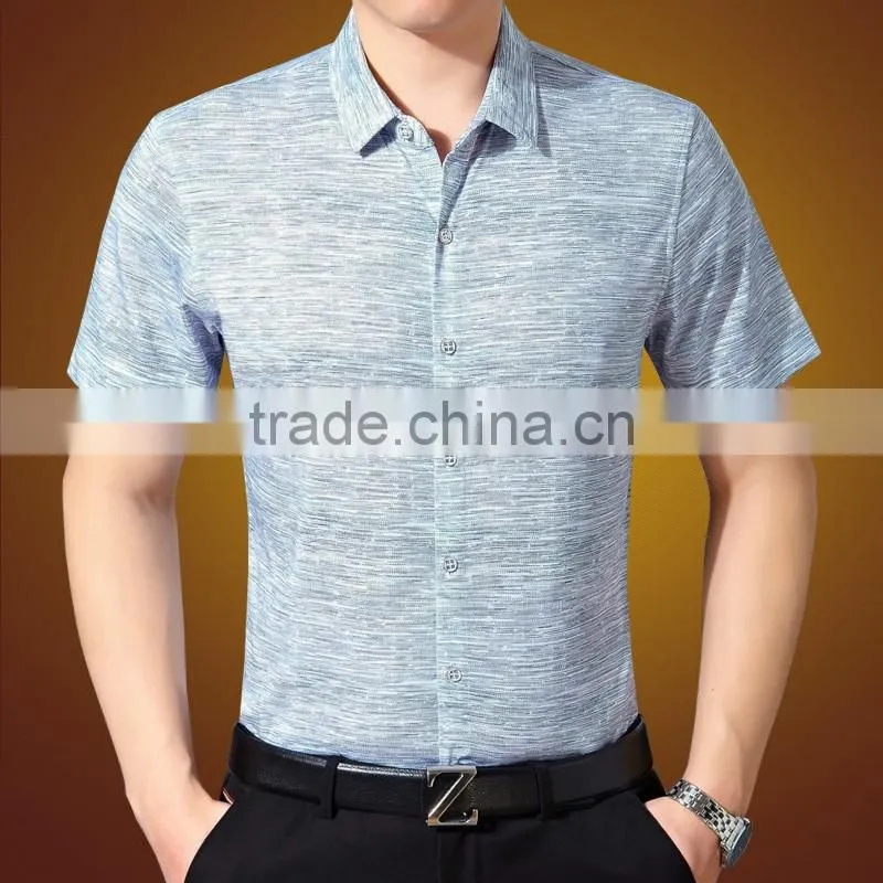 2016 short-sleeved shirt business casual men's young and middle-aged double mercerized cotton, no-iron shirt