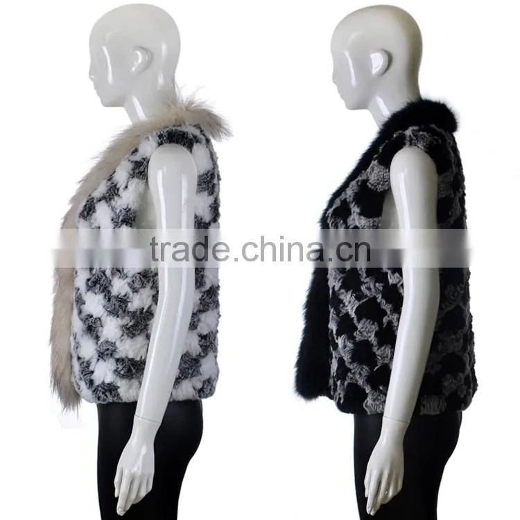 YR285 Knitted Rabbit Fur with Raccoon Collar/Hot Sale New Sytle 2016