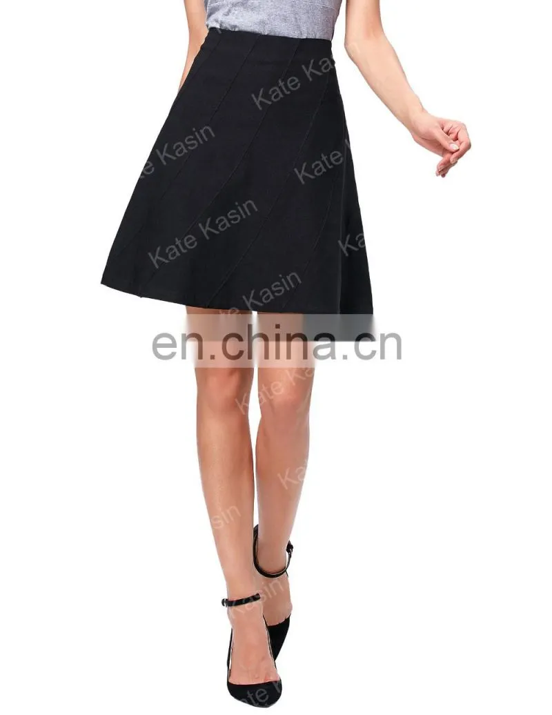 Kate Kasin Multi Panel Scallop Seam High Stretchy A-Line Skirt KK000291-1