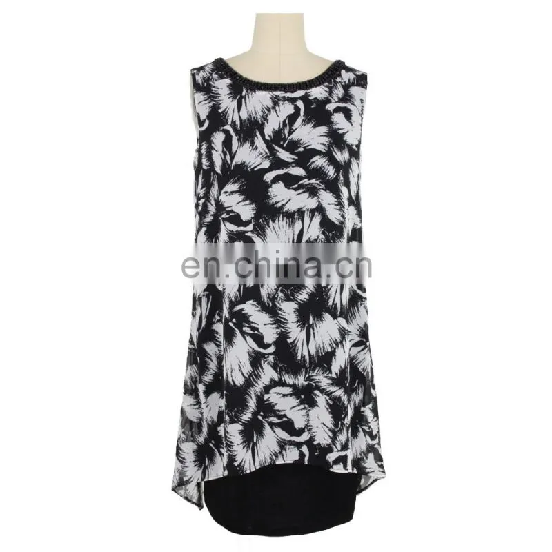 Floral Print Neck Trim Old Lady Tunic Guangzhou Manufacturer