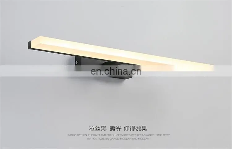 modern minimalist waterproof long black LED mirror cabinet lamp for bathroom makeup
