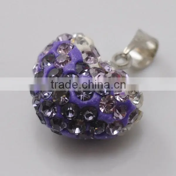 fashion jewelry gift Shamballa Pendant Wholesale Heart Shape New Arrival 15MM Pink Crystal Clay Pendant For DIY Jewelry