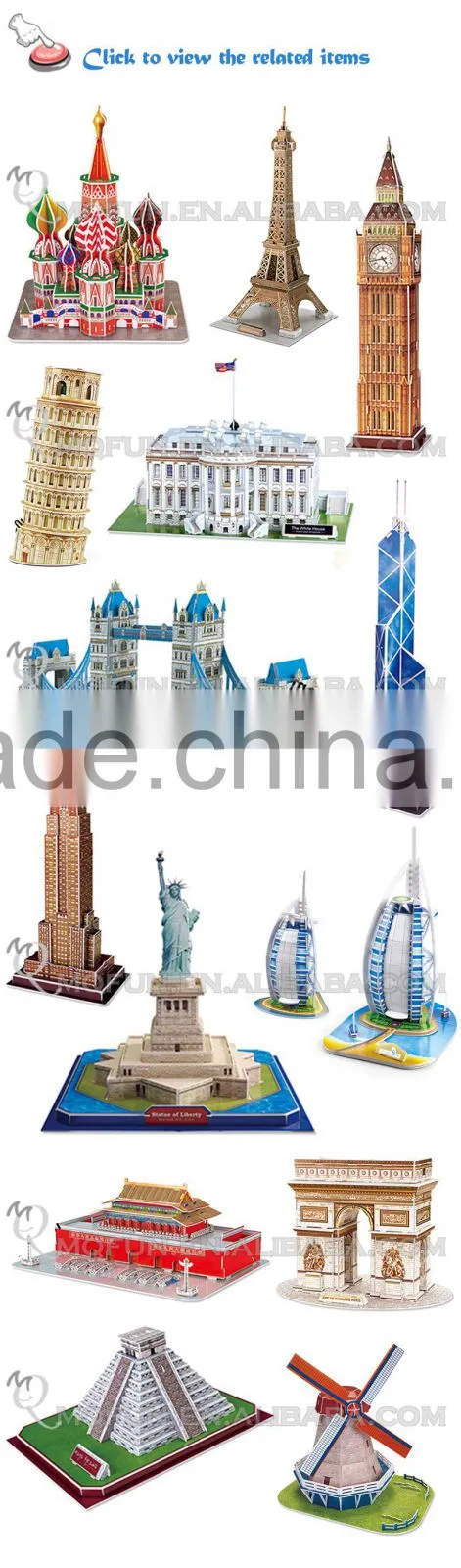 Mini Qute Bank of China Tower building block world architecture 3d paper diy model cardboard puzzle educational toy NO.G268-34
