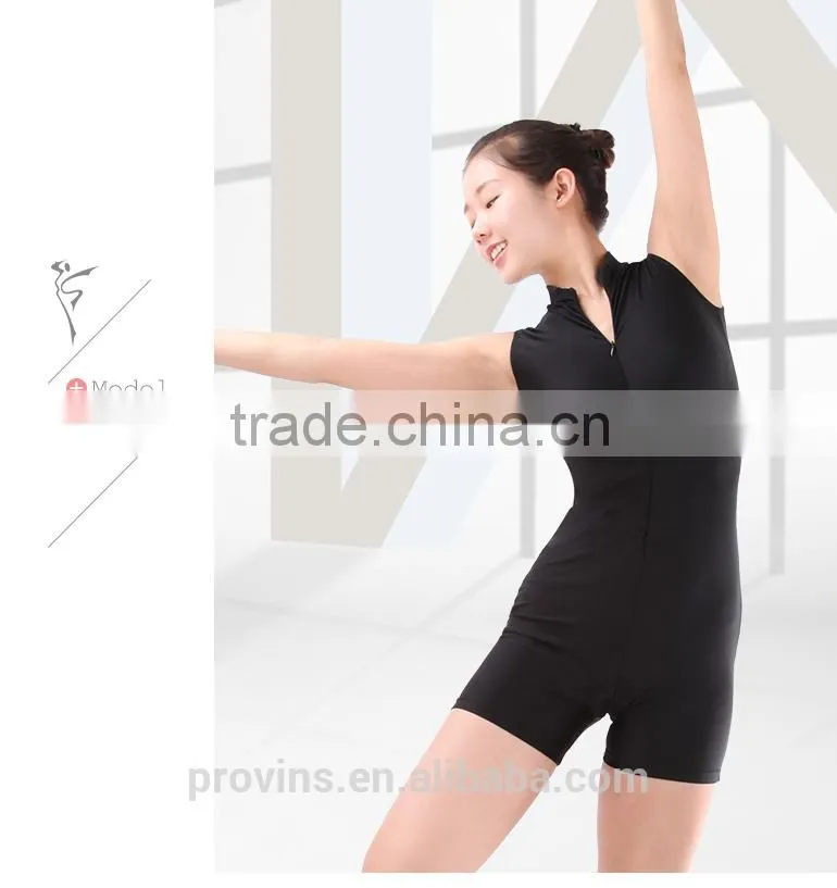Girls Shiny Lycra Zipper Front Sleeveless Ballet Shorty Unitards