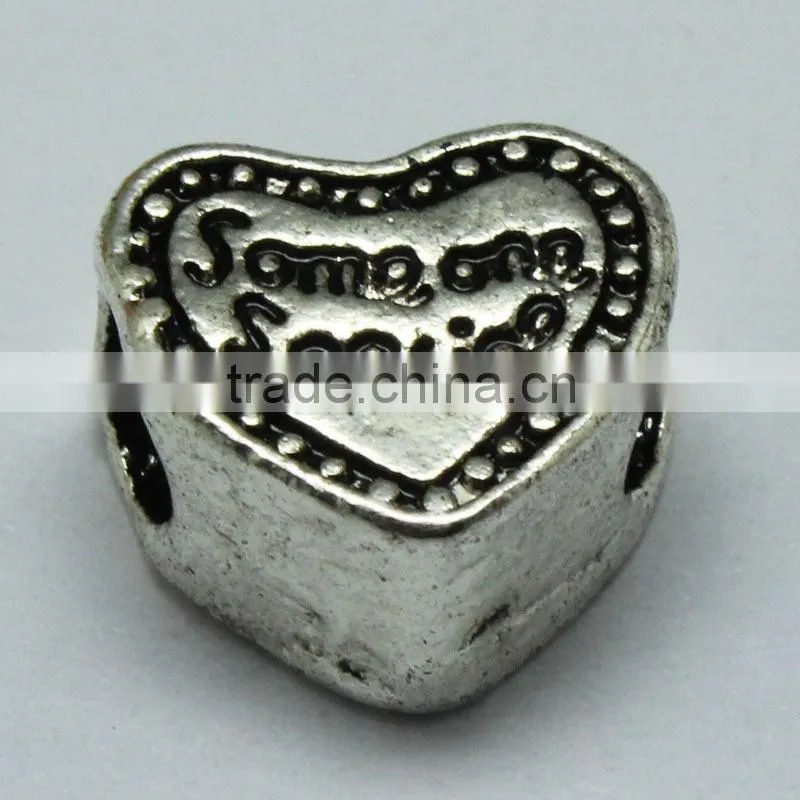 Some one Special Text Heart Shape Zinc Alloy Beads with Round Hole