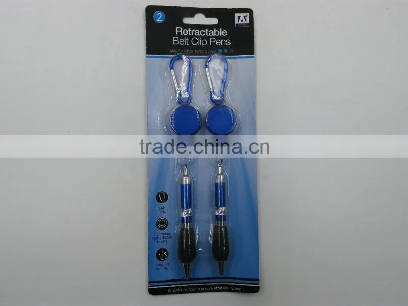 retractable reel ballpen with belt clip key ring