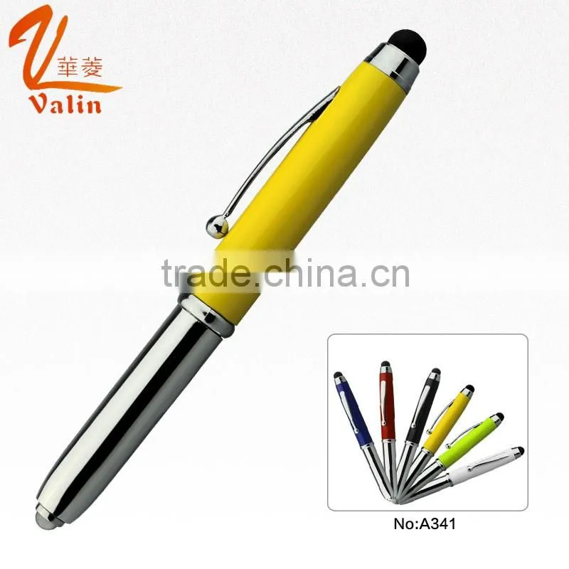 Short metal roller pen with led light and touch screen stationary