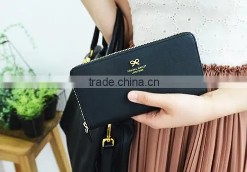 Fahsion Custom Handmade Luxury Bowknot Women Zipped Leather Wallet