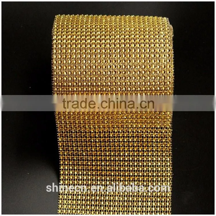Wholesale 24 raws 3mm acryl gold base hot fix rhinestone mesh/net/sheet, rhinestone mesh trimming