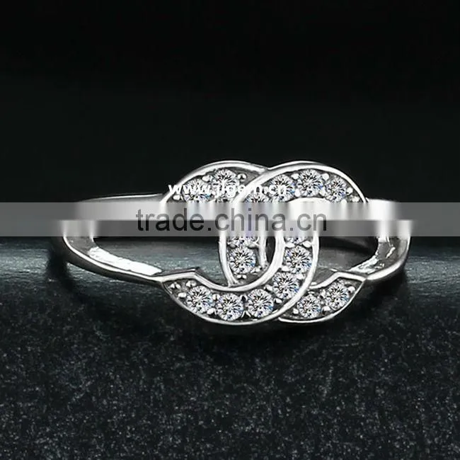 Dubai Fashion 925 Sterling Silver Rings Letter C Decorated With CZ Gemstone
