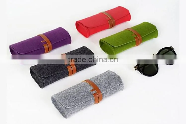 Easy to carry grey green felt sunglasses case