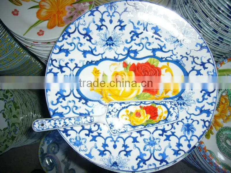 2015 new christmas ceramic dinnerware porcelain plate,red christmas full decal flat plate set