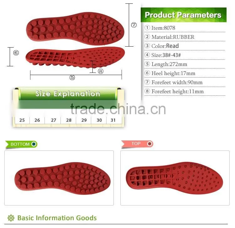 soft and flexable red color rubber outsoles