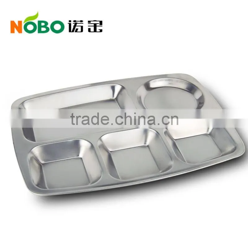 High qulity stainless steel school lunch tray and food tray with 5 compartments