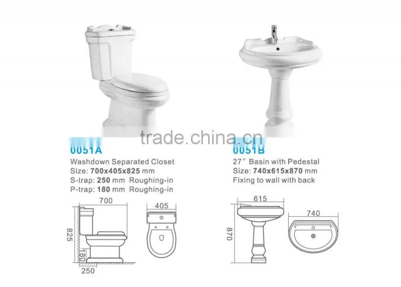YIBEINI ceramic washdown two piece toilet bathroom sanitary ware suite