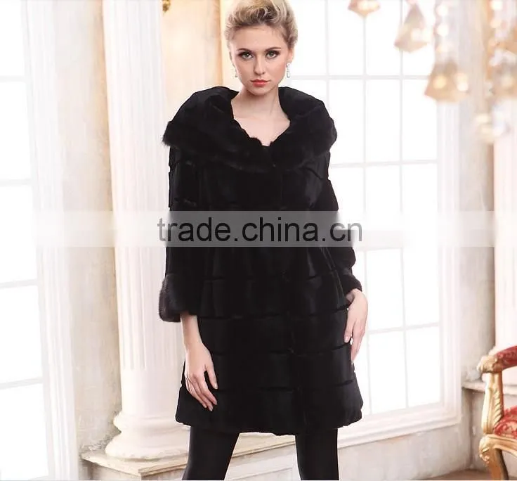 rex14016 100% real women rex rabbit fur coat black