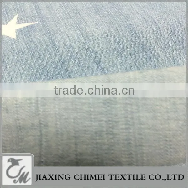 jiaxing warp slub of printed cotton denim with cheap price of denim jeans