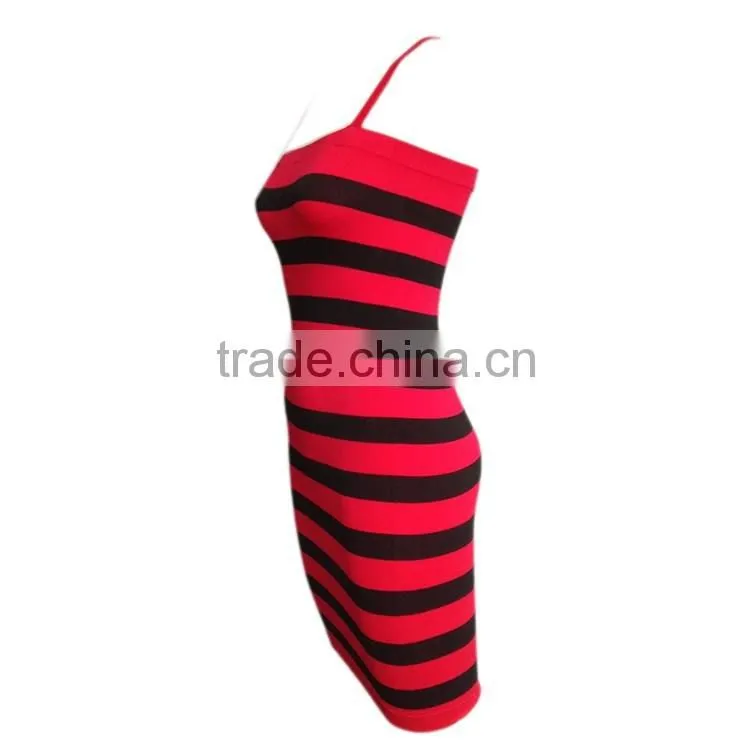 Latest Seamless Fashion Sexy Tight Sleeveless Dress Women with Stripes