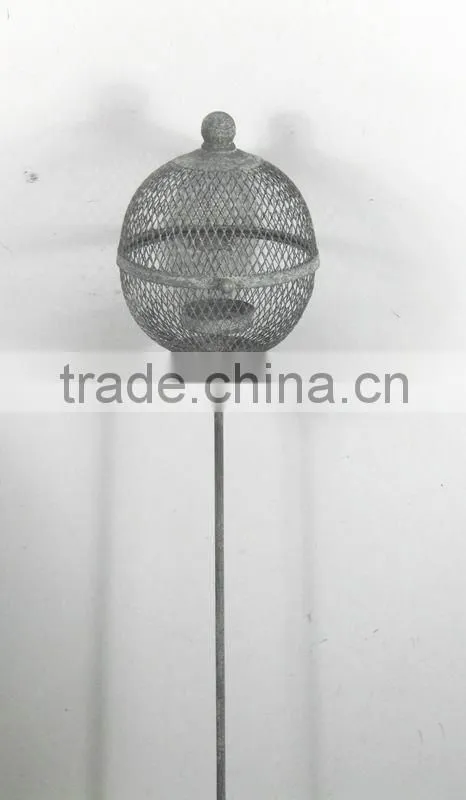 090272F- sphere metal wire candle lantern w/stick