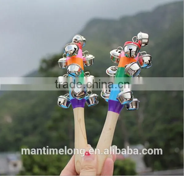 Baby Rainbow Toy Kid Pram Crib Handle Wooden Activity Bell Stick Shaker Rattle