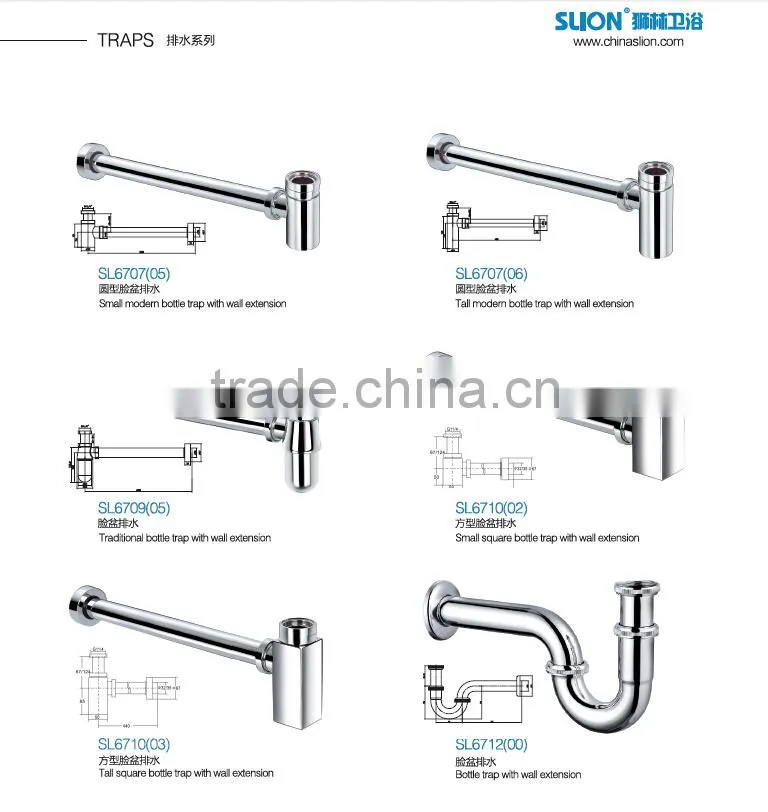 Traditional brass bottle trap with wall extension SL6709(05)