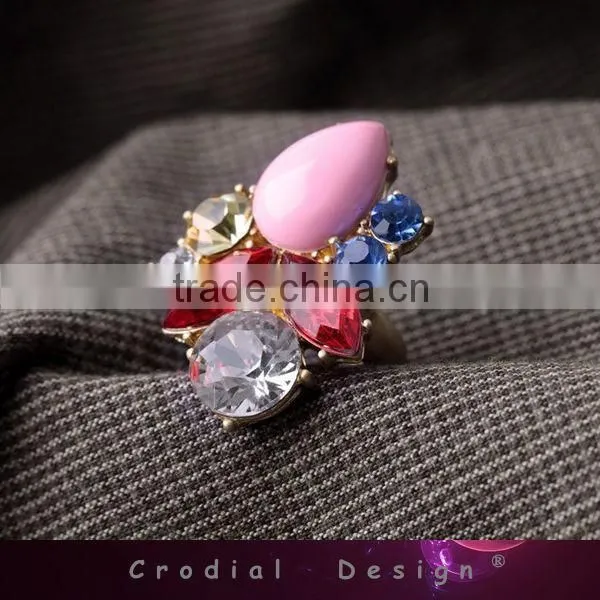 2014 Cheap Wholesale Fashion Jewelry Color Crystal Rhineston Rings Fashion Ring Jewelry For Young Girls