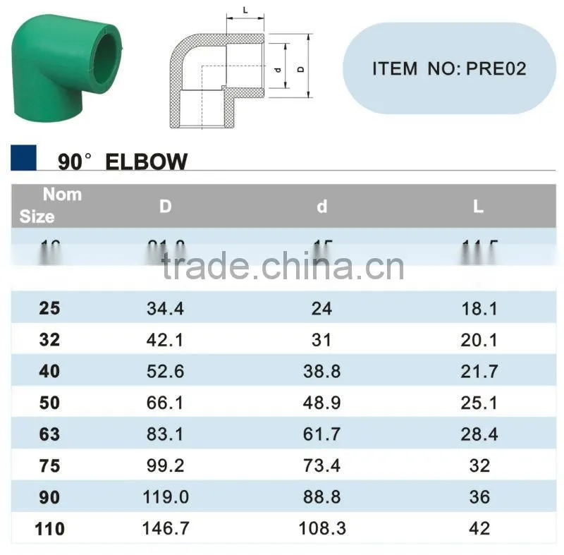 Hot sale ppr 90 degree elbow pipe fitting
