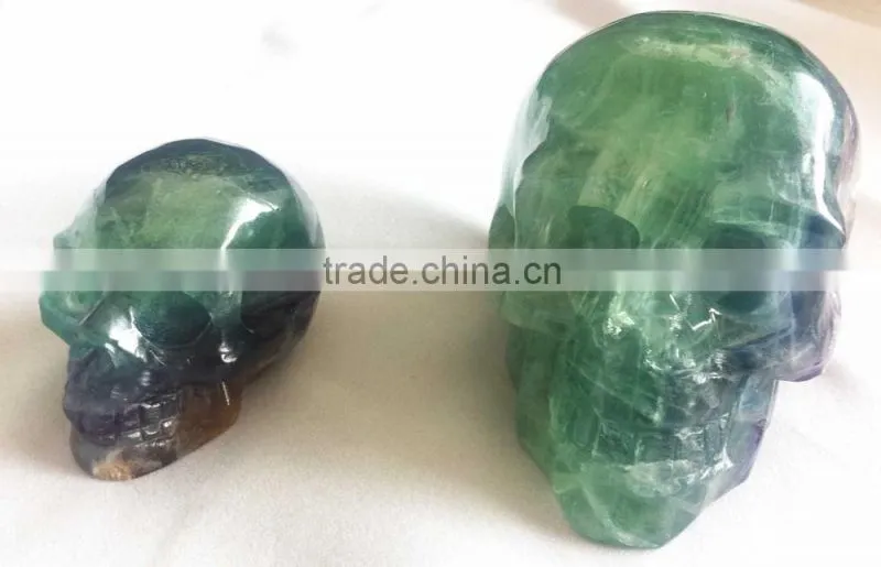 Natural Semi-precious Gemstone Fluorite Skull with Green and Purple Color